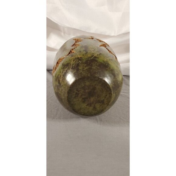 Nicaraguan Sgraffito Pottery Vase Hand Carved Etched Signed Green Sea Turtle 7" - Picture 7 of 12